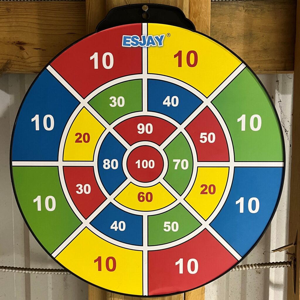 Picture of the backside of a Esjay magnetic dart board.