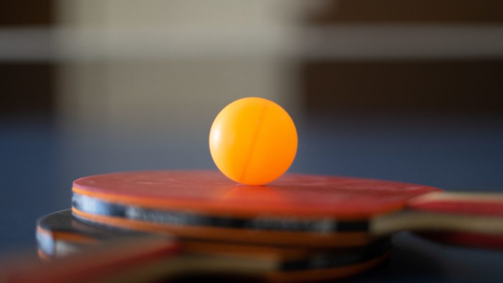 Picture of a ping pong ball on a paddle,